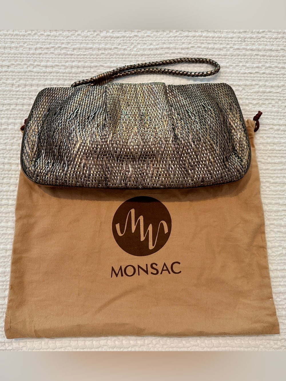 Monsac Metallic Wristlet Clutch in Bronze Pewter